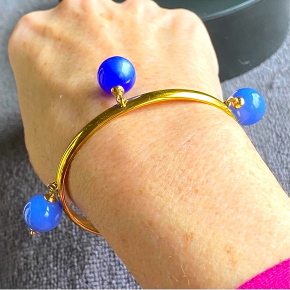 Kate Spade Blue glass marble gold cuff style bracelet. Has a K. Spade bag!! - Picture 3 of 4